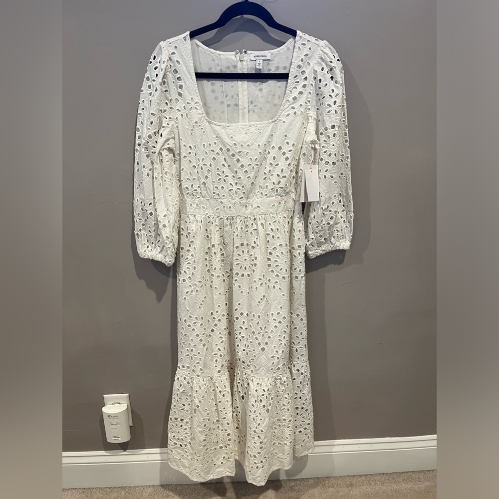 NWT Nordstrom White Eyelet Tiered Midi Dress, size Small - Picture 2 of 9